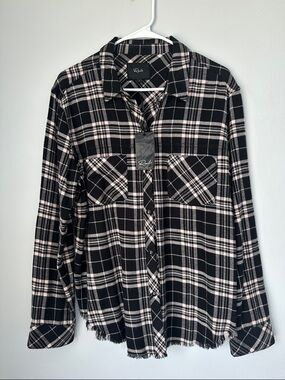 Rails, long sleeved, black, flannel plaid shirt, snap buttons western